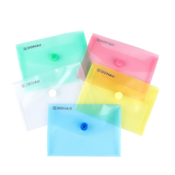 Teczka kopertowa, PP, A7, 85 x 120 x 8 mm, 0,18MIC na zatrzask, display, mix