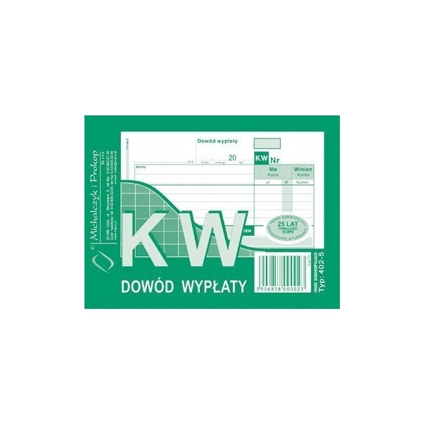 402-5 KW Dowód Wypłaty A6 80 kartek Michalczyk i Prokop