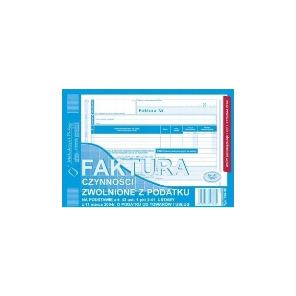 198-3E Faktura czynności zwolnione z podatku A5 (o+1k)Michalczyk i Prokop