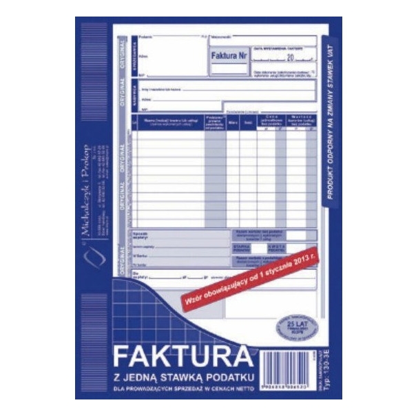 130-3U/E Faktura VAT A5z jedn.st pod.(pion)MICHALCZYK I PROKOP