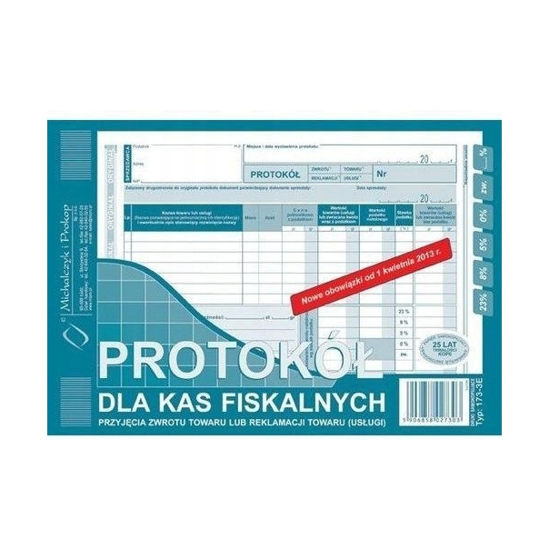 173-3E Protokół dla kas fiskalnych (zwro t/reklamacja) Michalczyk i Prokop
