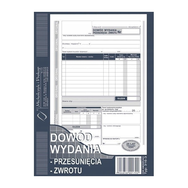 316-3 DW Dowód wydan.prze.zwro MICHALCZYK I PROKOP