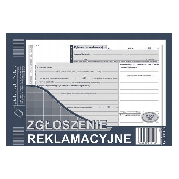 601-3 ZR A5 Zgłoszenie reklamacyjne (oryginał + 2 kopie) Michalczyk i Prokop
