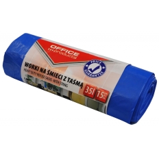 Worki na śmieci z taśmą OFFICE PRODUCTS, premium (LDHD), 35L, 15szt., niebieskie