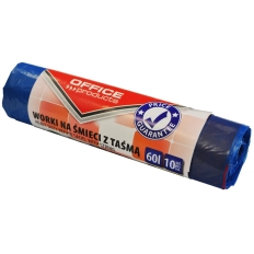 Worki na śmieci z taśmą OFFICE PRODUCTS, premium (LDHD), 60L, 10szt., niebieskie