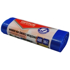 Worki na śmieci wiązane OFFICE PRODUCTS, premium (LDHD), 60L, 16szt., niebieskie