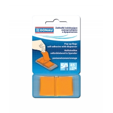 Zakładki indeksujące DONAU, PP, 25x45mm, 1x50 kart., pomarańczowe