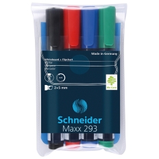 Zestaw markerów do tablic SCHNEIDER Maxx 293, 2-5 mm, 4 szt., pudełko z zawieszką, mix kolorów