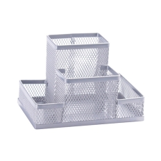 Przybornik na biurko Q-CONNECT Office Set, metalowy, 4 komory, srebrny