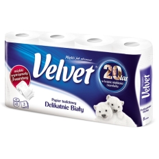 Papier toaletowy celulozowy VELVET Delikatnie Biały, 3-warstwowy, 150 listki, 8szt., biały