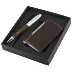 Zestaw długopis+wizytownik Krezon, brązowy