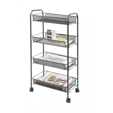 Mobilny stojak na dokumenty Q-CONNECT Office Set, metalowy, na kółkach, 4 półki, czarny