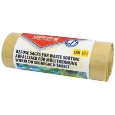 Worki na śmieci domowe OFFICE PRODUCTS, do segregacji plastiku, mocne (LDPE), 120l, 10szt., żółte