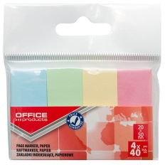Zakładki indeksujące OFFICE PRODUCTS, papier, 20x50mm, 4x40 kart., zawieszka, mix kolorów pastel