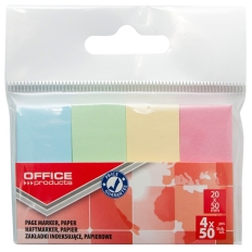 Zakładki indeksujące OFFICE PRODUCTS, papier, 20x50mm, 4x50 kart., zawieszka, mix kolorów pastel