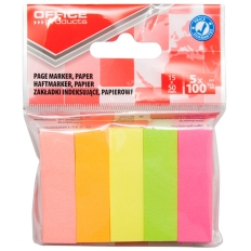 Zakładki indeksujące OFFICE PRODUCTS, papier, 15x50mm, 5x100 kart., zawieszka, mix kolorów