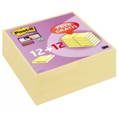 Karteczki samoprzylepne POST-IT® Super Sticky (654SSCYP12+12), 76x76mm, 12+12x90 kart., żółte