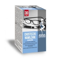 Chusteczki nawilżane ANNA ZARADNA, do okularów, 30 saszetek, białe chusteczki