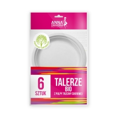 Talerze bio ANNA ZARADNA, z pulpy trzciny cukrowej, 6 szt., biały