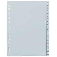 Przekładki indeksowane BIELLA, A4, PP, 20kart, INDEX 1-20, szare