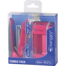 Zestaw zszywacz Nowa-35 + dziurkacz Aion-10G, pudełko z zawieszką, różowy