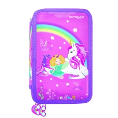 Piórnik KEYROAD, wyposażony, 3-komorowy, 52 elementy, 20,5x13,5x6 cm, mix kolorów