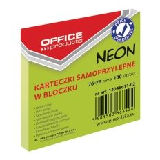 Bloczek samoprzylepny OFFICE PRODUCTS, 76x76mm, 1x100 kart., neon, zielony