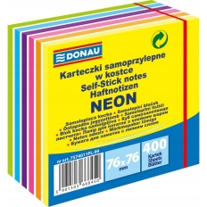 Kostka samoprzylepna DONAU, 76x76mm, neon, 1x400 kart., mix kolorów