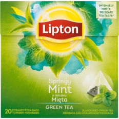 Herbata LIPTON, piramidki, 20 torebek, zielona z miętą