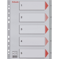 Przekładki plastikowe szare PP A4 1-5 numeryczne 100103 ESSELTE