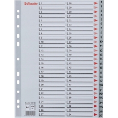 Przekładki plastikowe numeryczne A4 1-54 szare ESSELTE 100109