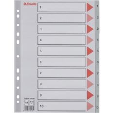 Przekładki plastikowe szare PP A4 1-10 numeryczne 100105 ESSELTE