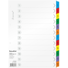 Przekładki laminowane A4 1-12 numeryczne TRY-04-03 BIURFOL