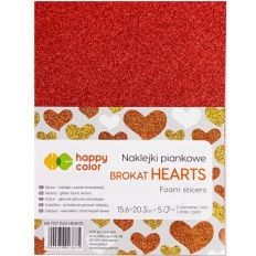 Naklejki brokatowe A5 Serca 5 ark, 2 złote/ 3 czerwone HA 7137 1520-HEARTS Happy Color