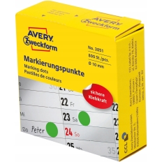 Kółka w dyspenserze trwałe 800szt. 10mm zielone 3851 AVERY ZWECKFORM