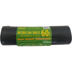 Worki na śmieci LDPE 60L czarne(10sztuk) 60cm/80cm