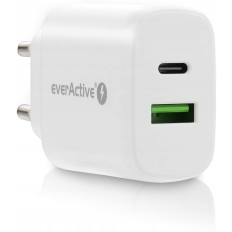 Ładowarka sieciowa 230V EVERACTIVE SC-370Q 1xUSB-C + 1xUSB 3A 25W biała