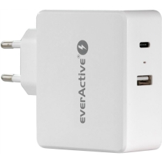 Ładowarka sieciowa 230V EVERACTIVE SC-600Q 1xUSB 3A + 1xUSB-C 3A 63W biała